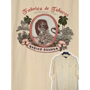 VTG Nat Nast Camp Shirt Men XL Light Yellow Cream Habana Cuba Cigar Button Up 17